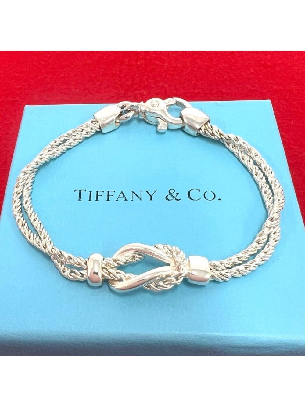 Tiffany & Co Vintage Double Rope Center Knot Bracelet 925 Sterling Silver